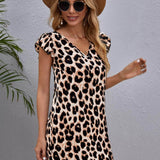 Multicolor / XS SHEIN Vestido sisa con fruncido de leopardo