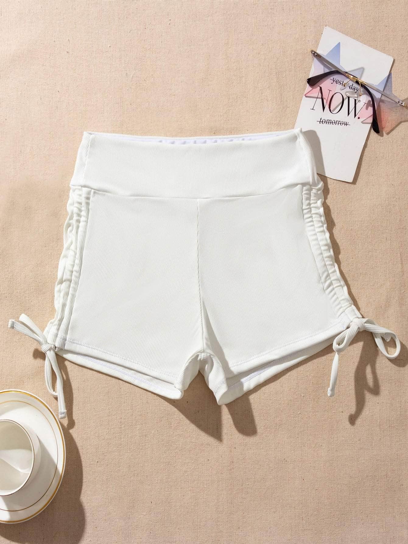 Blanco / S Shorts bikini con cordón lateral