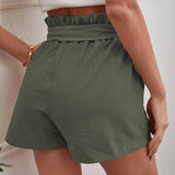 Verde militar / M Shorts con cinturón de cintura con volante unicolor