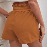 Naranja Quemada / M Shorts con cinturón de cintura con volante unicolor