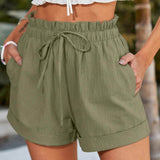 Verde militar / S Shorts de cintura con volante con cordón