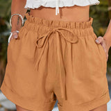 Amarillo Mostaza / XL Shorts de cintura con volante con cordón