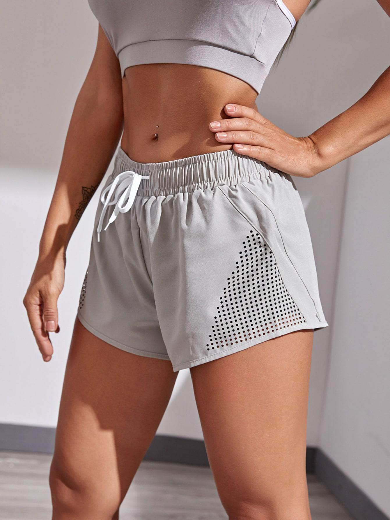 Shorts deportivos Cut-out Liso Gris Oscuro