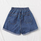Azul Marino / M Shorts jean bajo de doblez con lavado