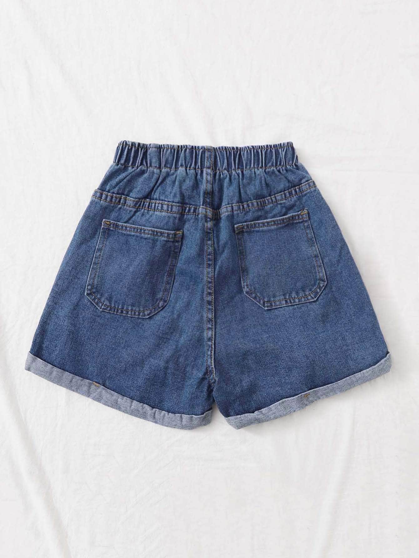 Azul Marino / M Shorts jean bajo de doblez con lavado
