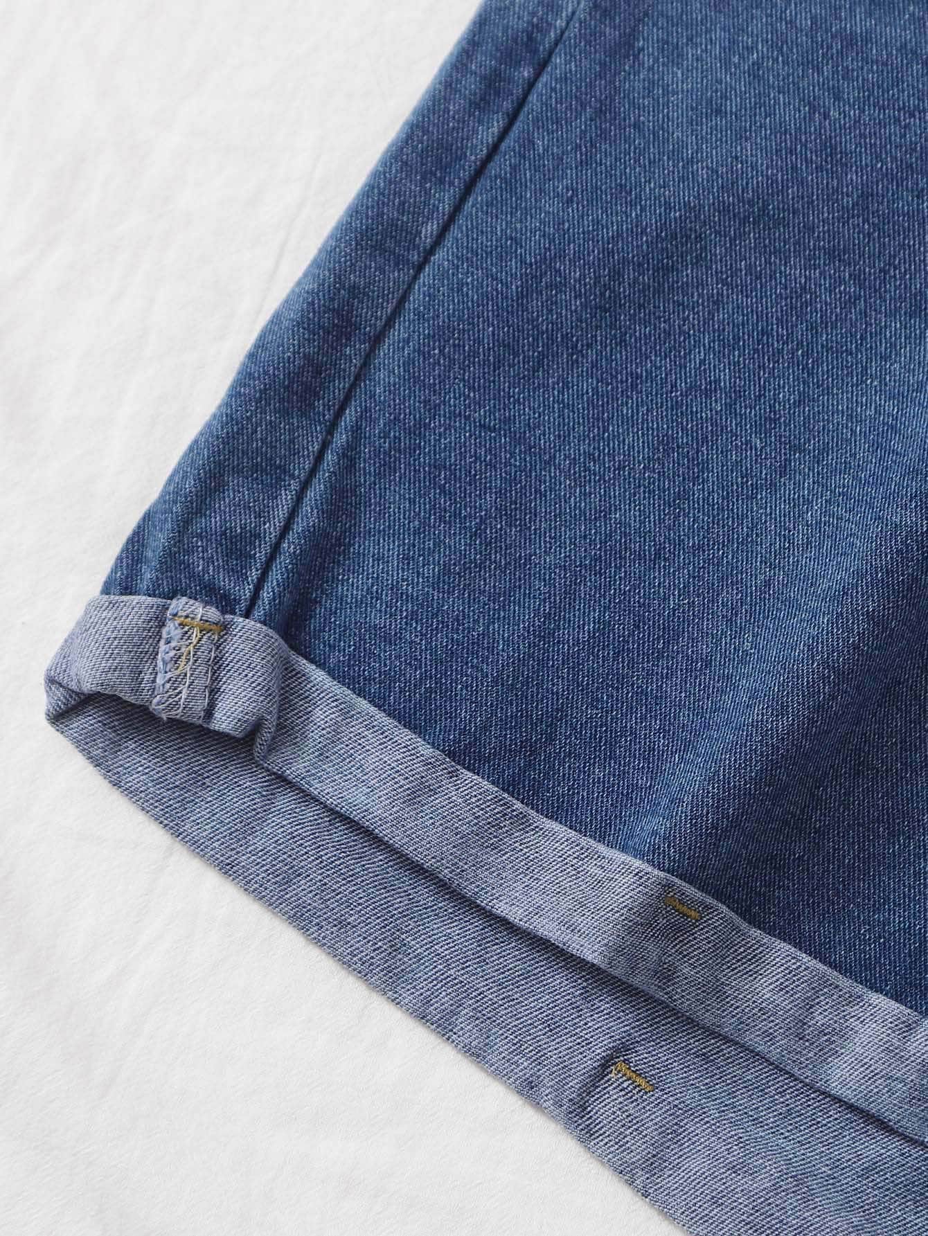 Azul Marino / XL Shorts jean bajo de doblez con lavado