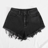 Negro / M Shorts jean con bordado bajo crudo