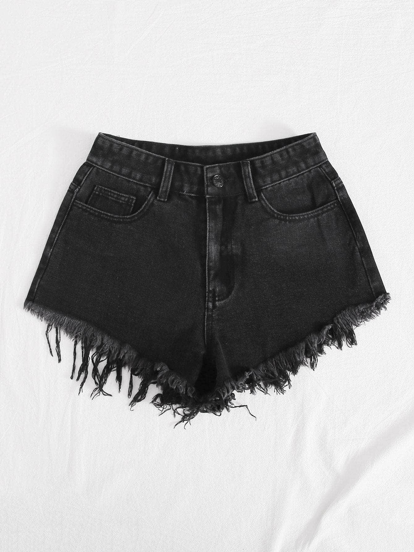 Negro / M Shorts jean con bordado bajo crudo
