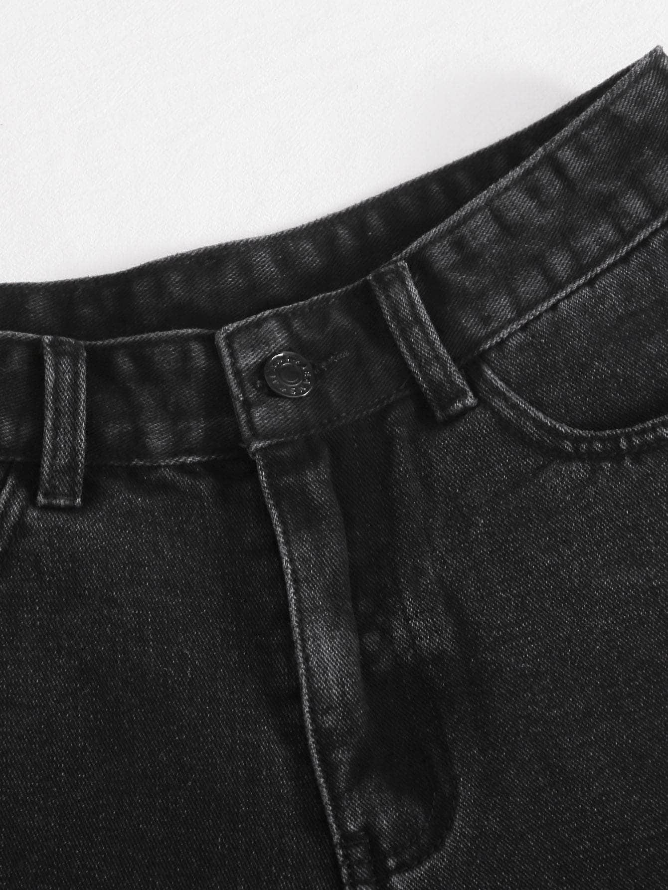 Negro / L Shorts jean con bordado bajo crudo