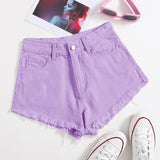 Lila Purpura / S Shorts jean con bordado bajo crudo
