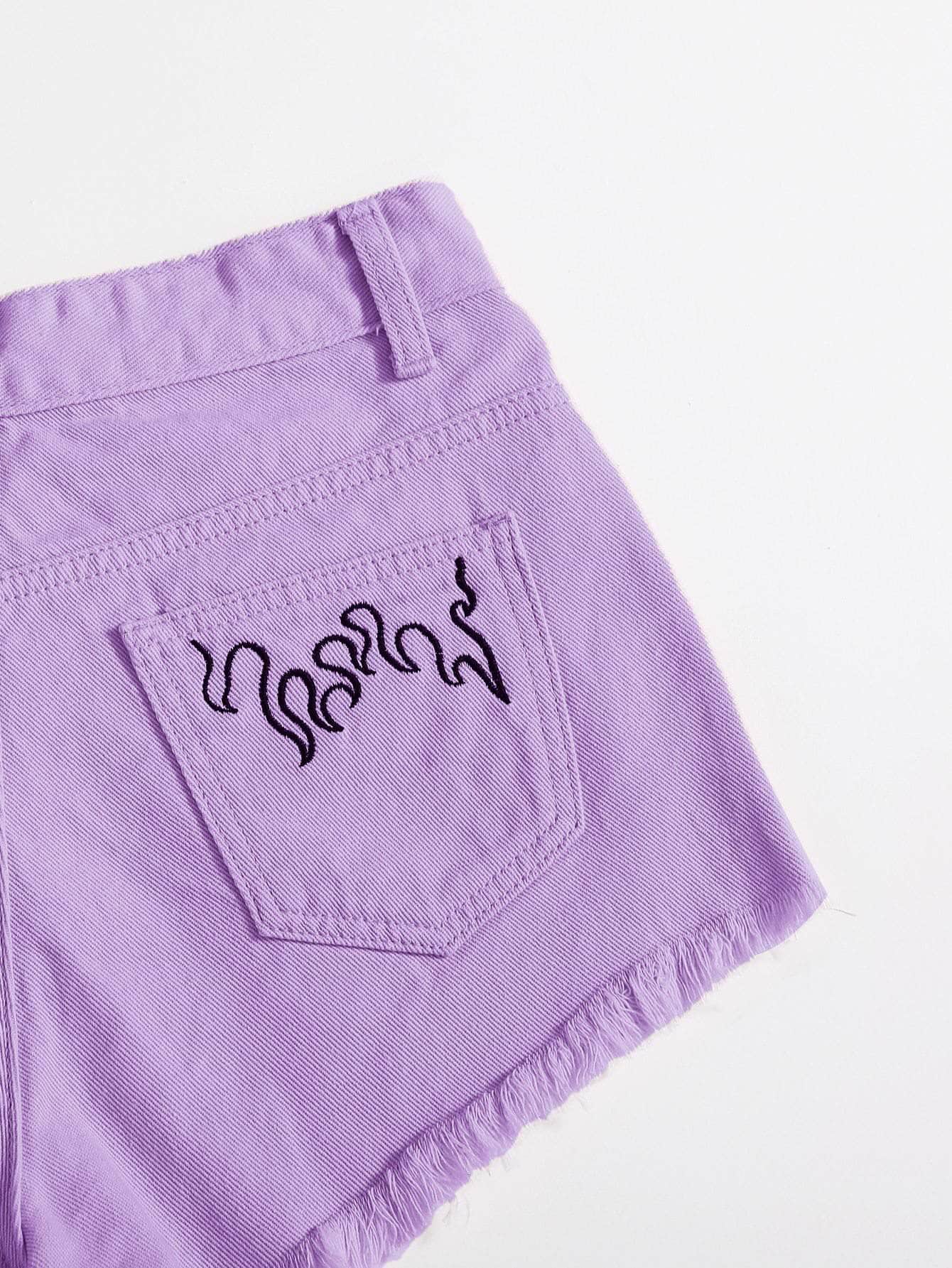 Lila Purpura / L Shorts jean con bordado bajo crudo