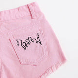 Rosa / L Shorts jean con bordado bajo crudo