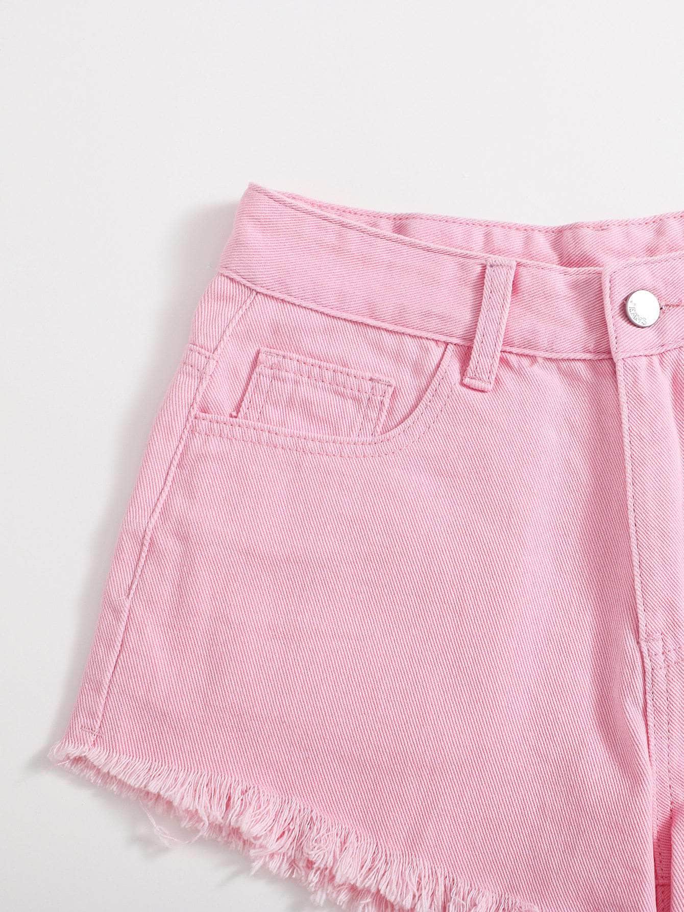Shorts jean con bordado bajo crudo