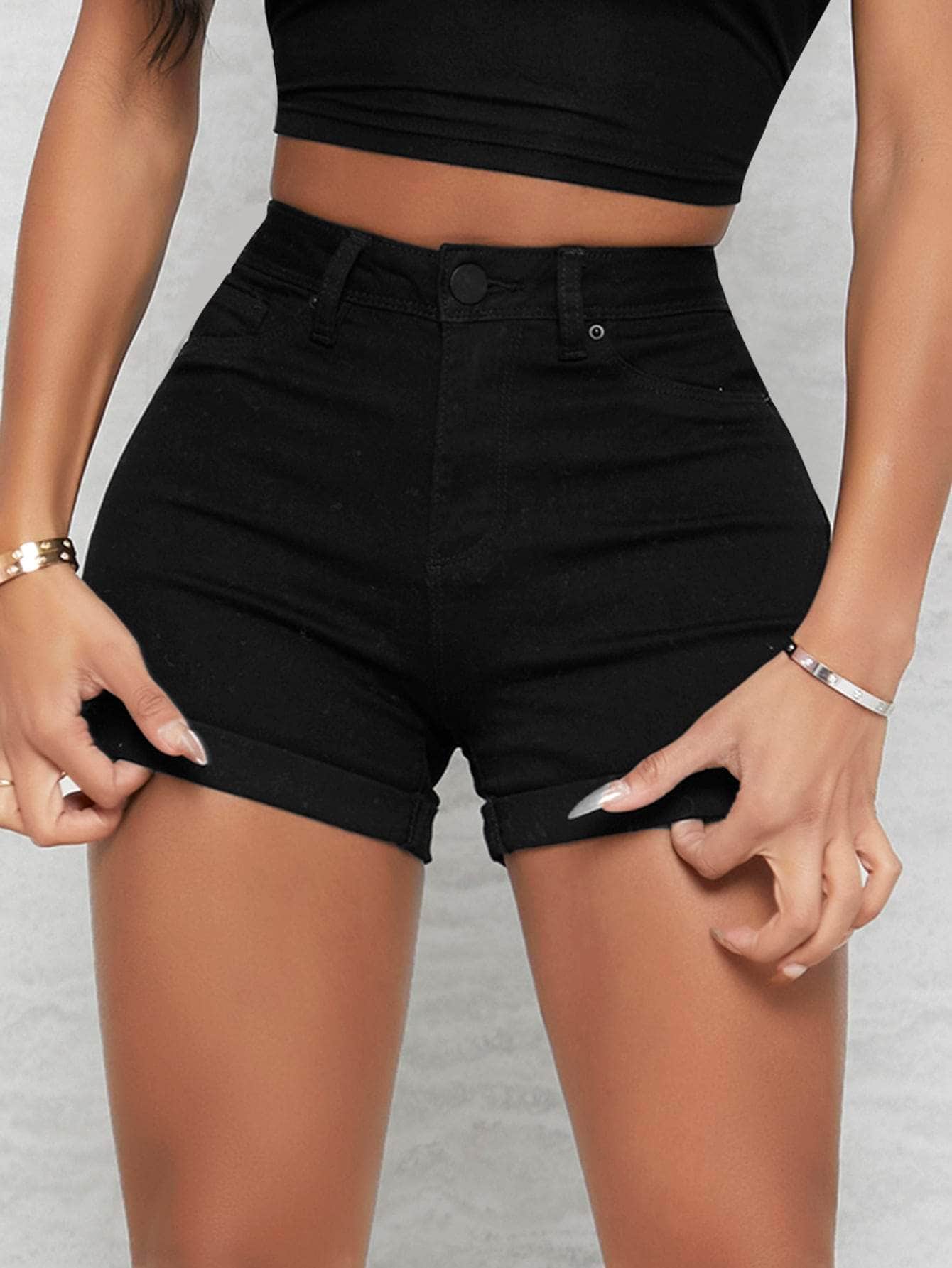 Negro / 26 shorts jean de cintura alta