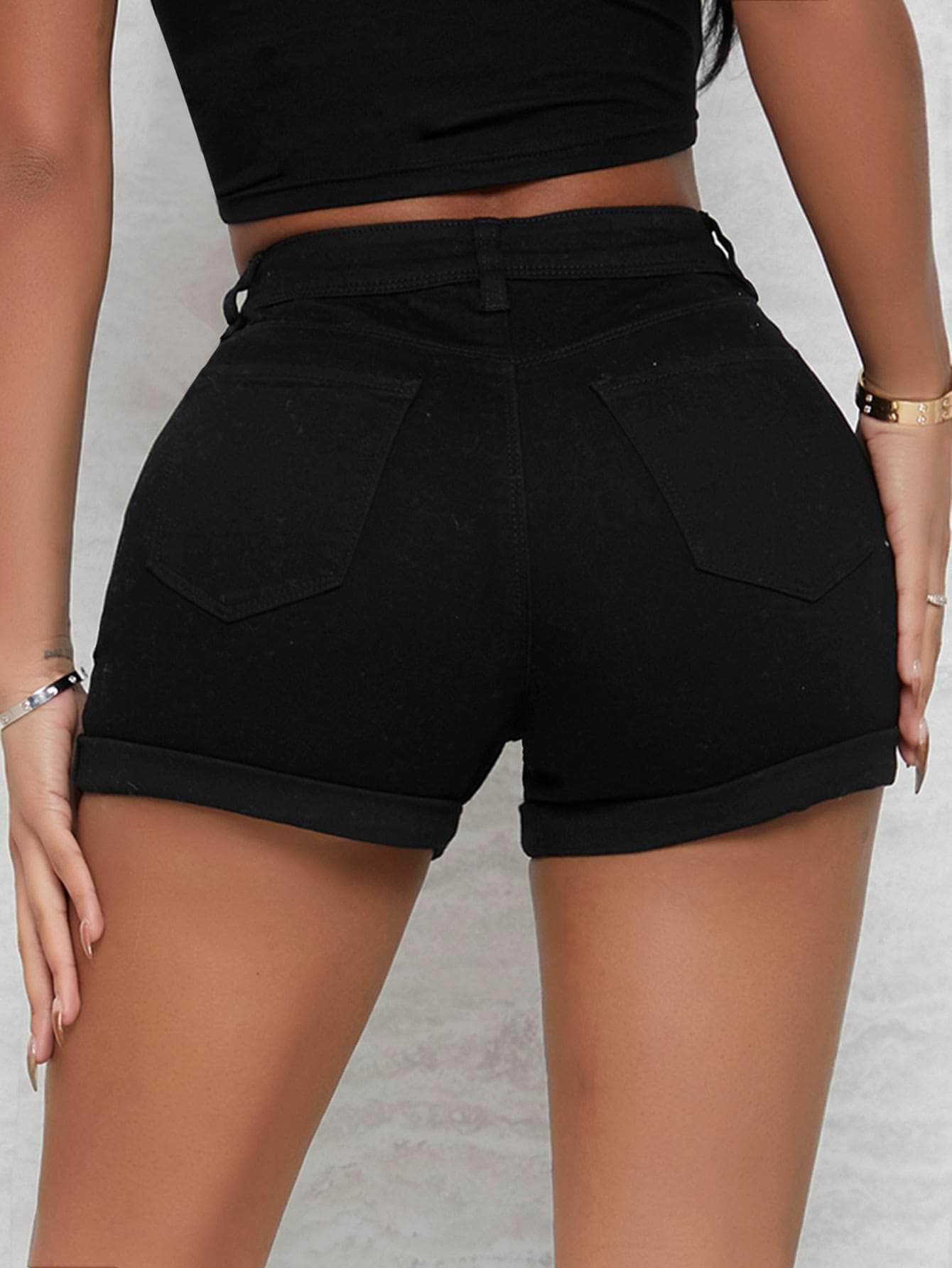 Negro / 27 shorts jean de cintura alta