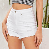 Blanco / L Shorts jean rotos bajo amplio