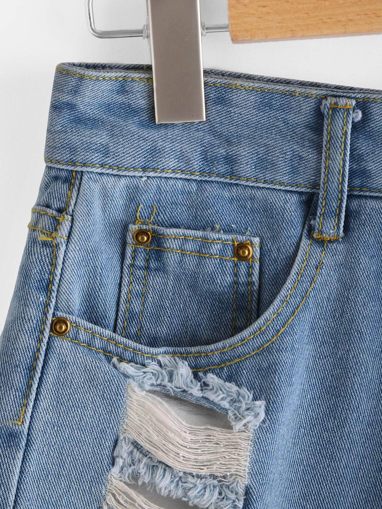 Lavado ligero / XL Shorts jean rotos bajo crudo