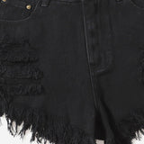 Negro / L Shorts jean rotos bajo crudo