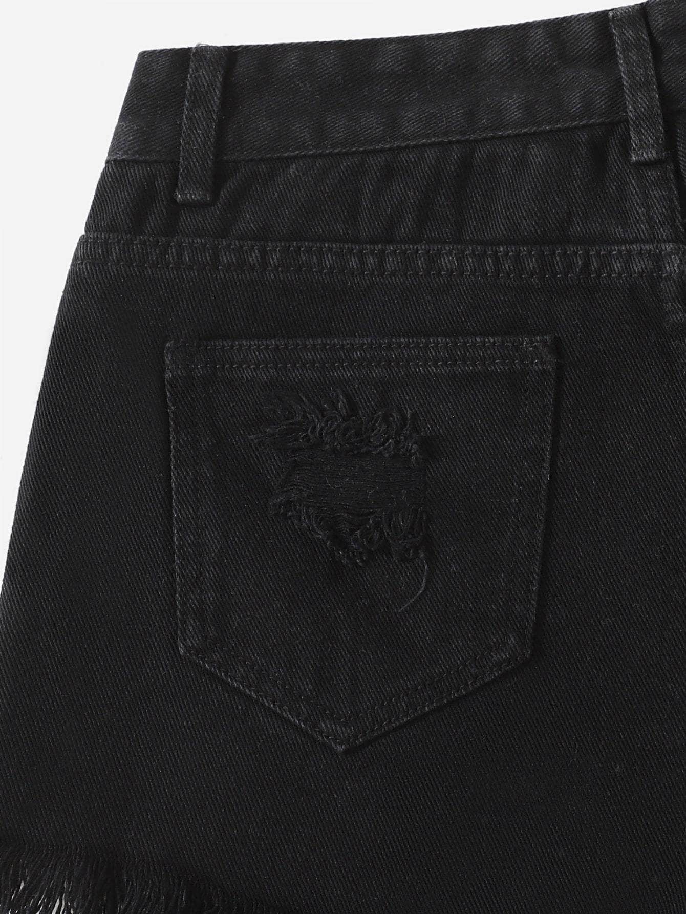 Negro / XL Shorts jean rotos bajo crudo
