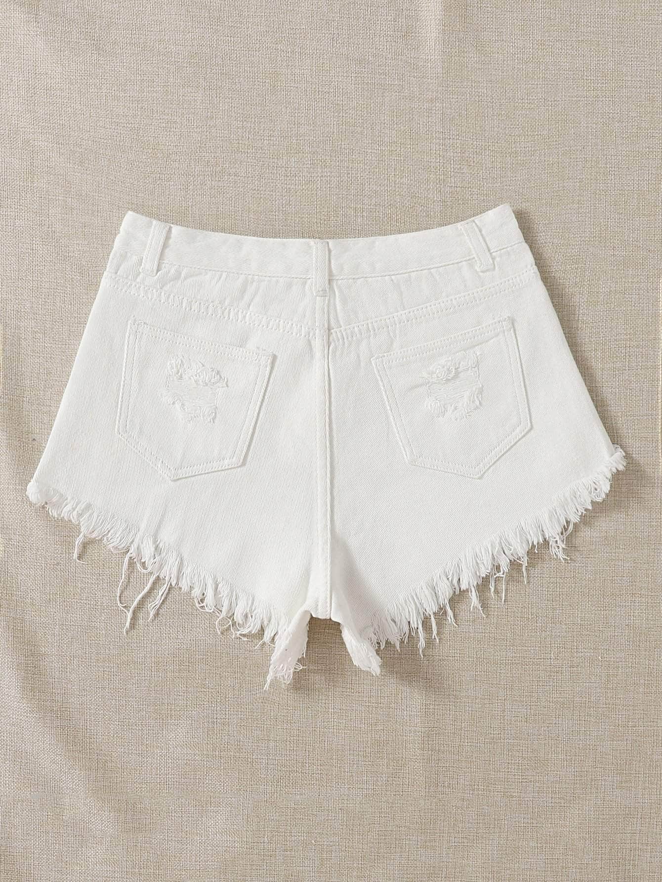 Blanco / M Shorts jean rotos bajo crudo