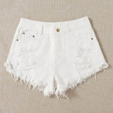 Blanco / L Shorts jean rotos bajo crudo