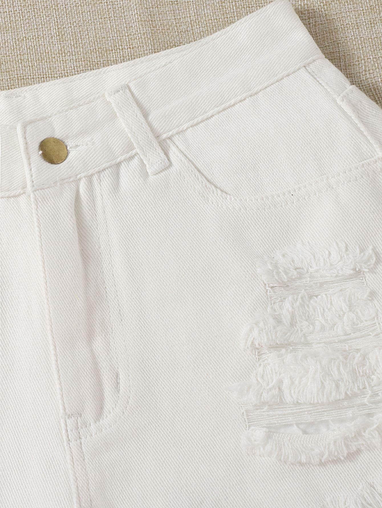 Blanco / XL Shorts jean rotos bajo crudo