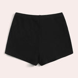 Negro / S Shorts tejido de canalé de cintura elástica