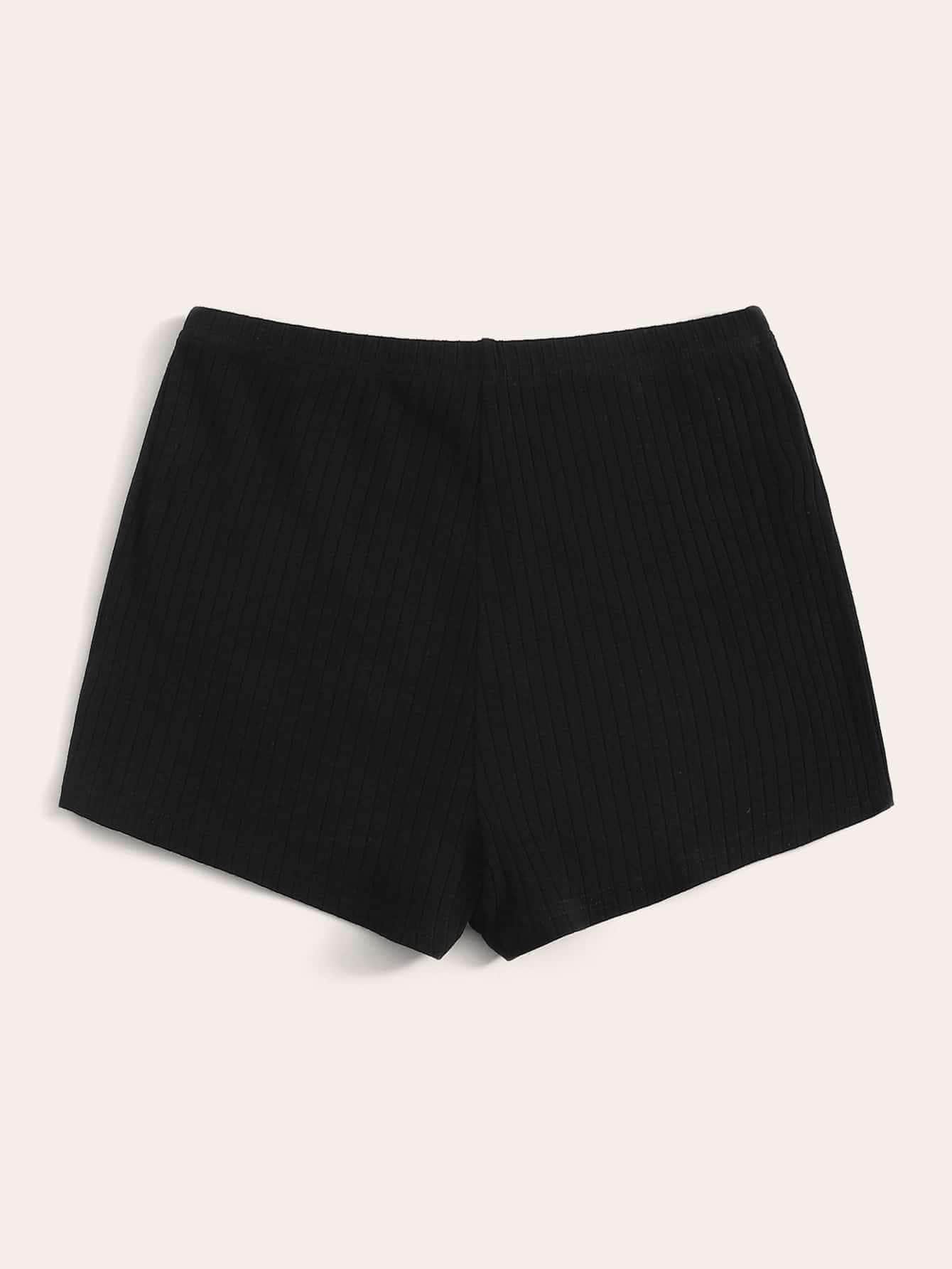 Negro / S Shorts tejido de canalé de cintura elástica