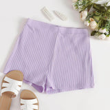 Lila Purpura / XS Shorts tejido de canalé de cintura elástica