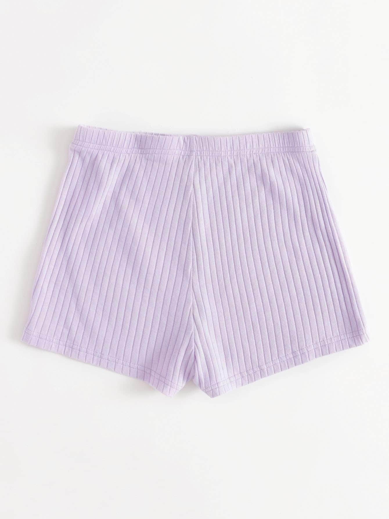Lila Purpura / S Shorts tejido de canalé de cintura elástica