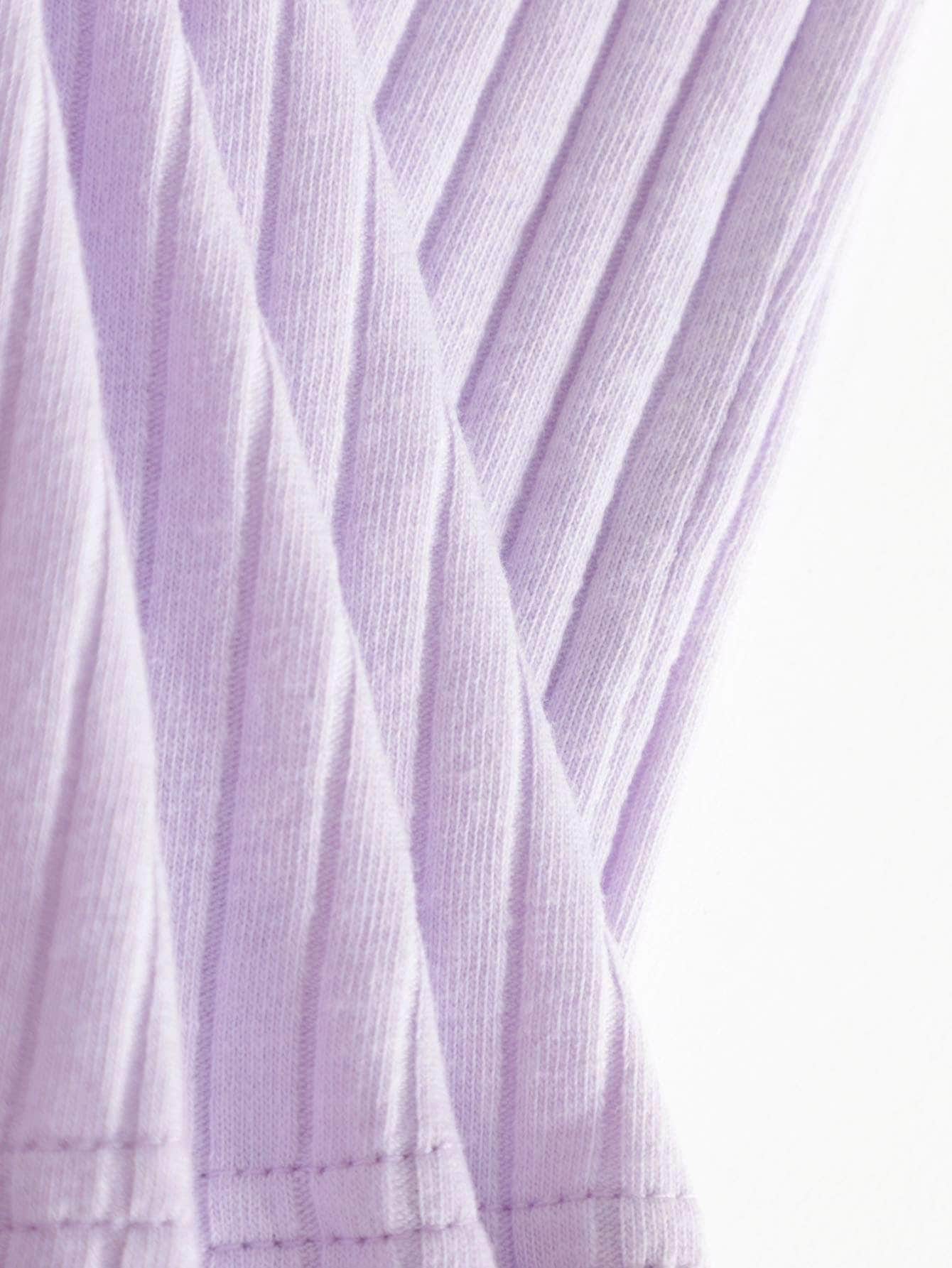 Lila Purpura / M Shorts tejido de canalé de cintura elástica