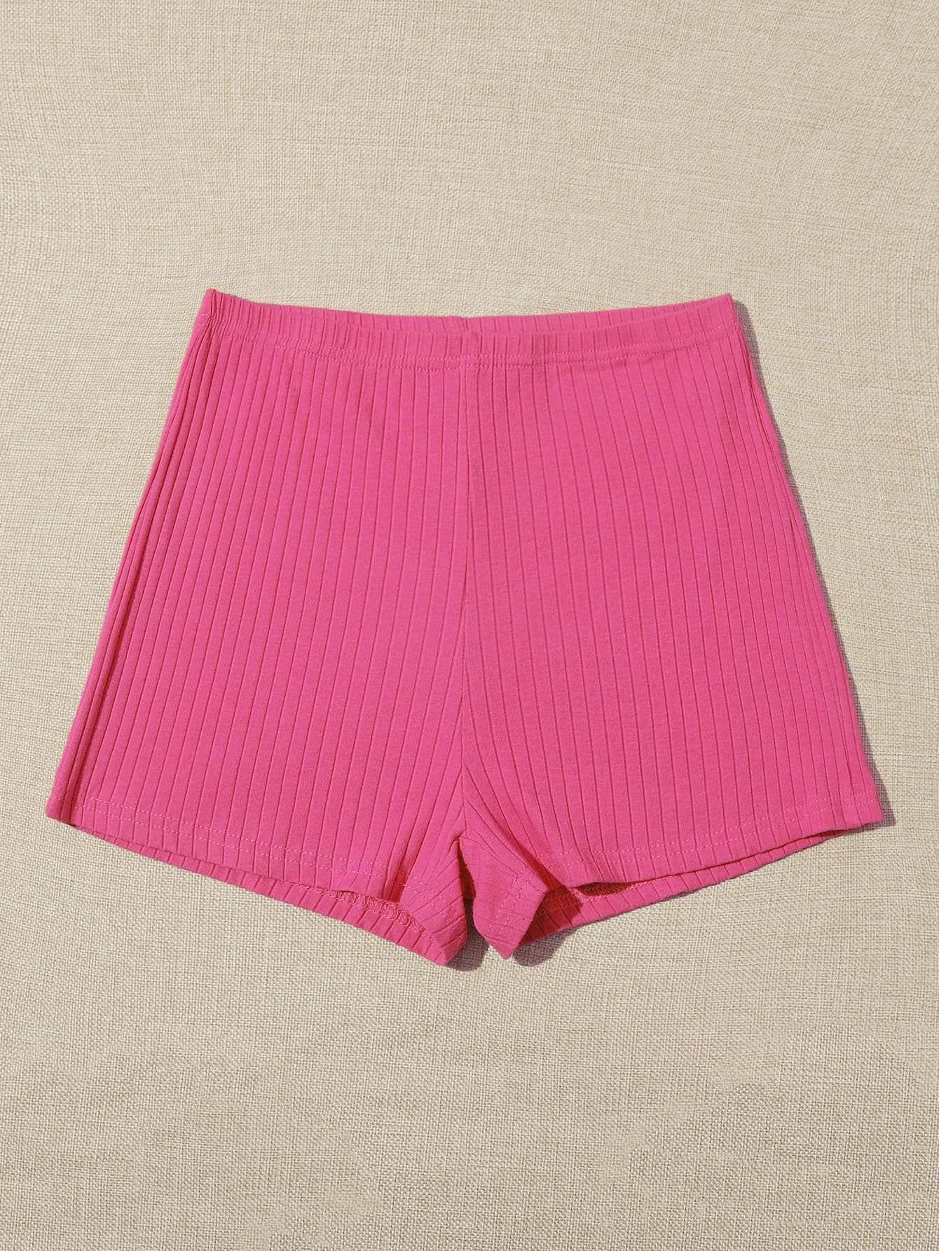 Rosa Fucsia / L Shorts tejido de canalé de cintura elástica