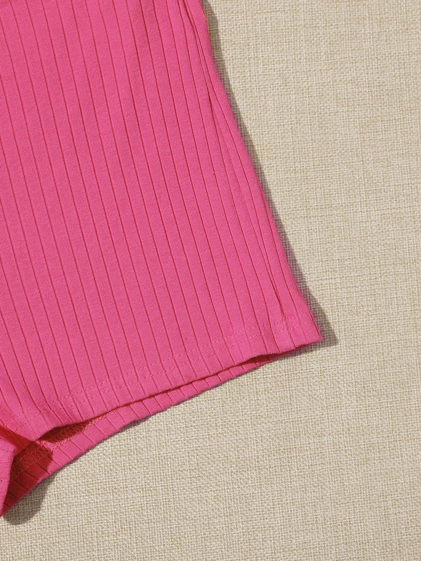 Rosa Fucsia / XL Shorts tejido de canalé de cintura elástica