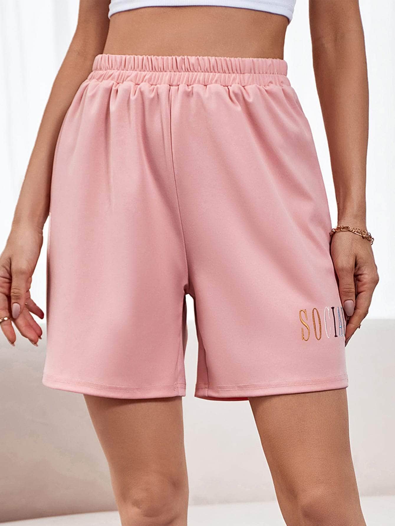 Rosa / S Shorts track con bordado de letra