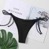 Negro / S Tanga bikini con cordón delantero