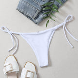 Blanco / S Tanga bikini con cordón delantero