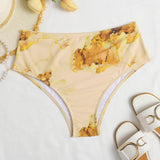Amarillo / S Tangas de bikini de cintura alta con estampado de mármol