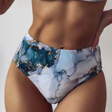 Multicolor / S Tangas de bikini de cintura alta con estampado de mármol