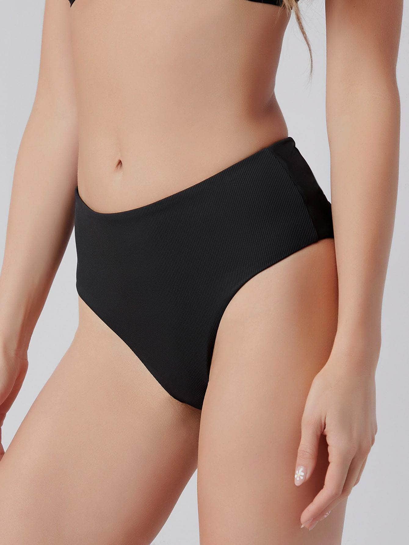 Negro / XS Tangas de bikini de cintura alta unicolor