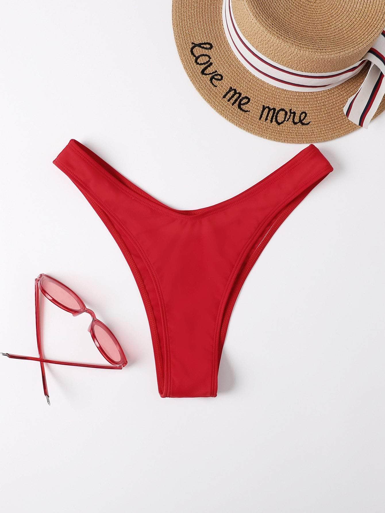 Rojo / S Tangas de bikini liso casual