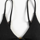 Negro / XL Top bikini con aro de canalé