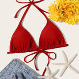Rojo / S Top bikini triángulo halter