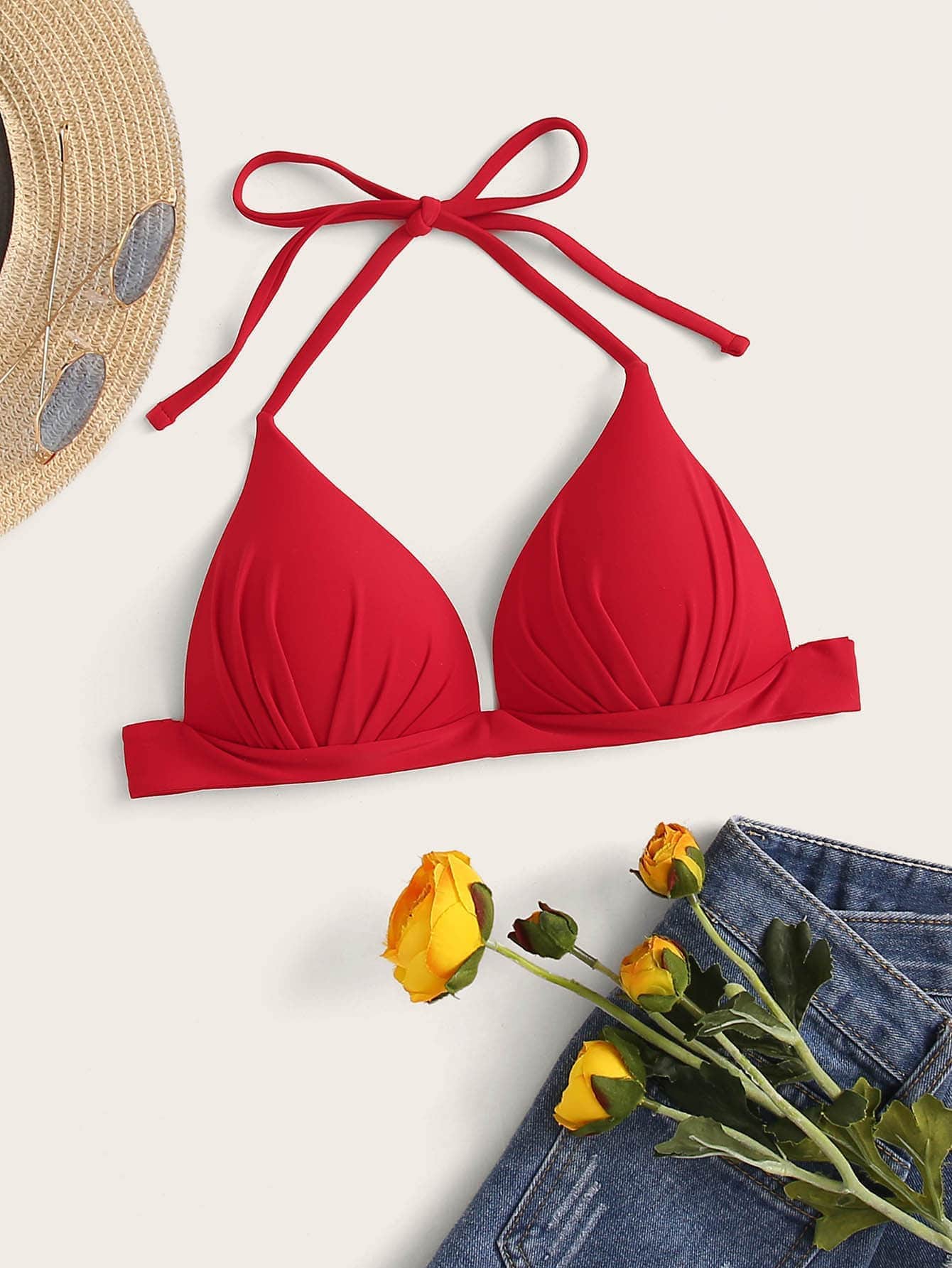 Rojo / L Top bikini triángulo halter