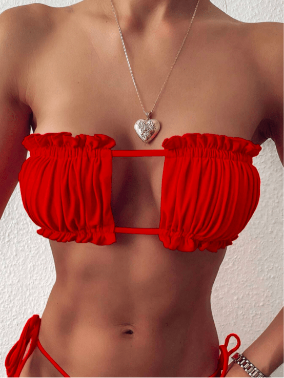 Rojo 1 / XL Tops bikini Acaracolado Liso Negro Sexy