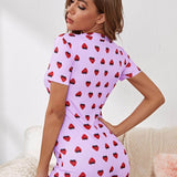 Lila Púrpura / M Una pieza de pijama con estampado de fresa