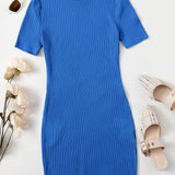 Azul eléctrico / XS Vestido ajustado tejido de canalé unicolor