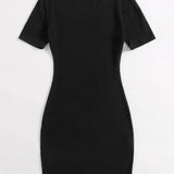 Negro / L Vestido ajustado tejido de canalé unicolor