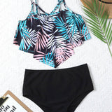 Multicolor3 / M Vestido de baño bikini bajo hanky con estampado de hoja