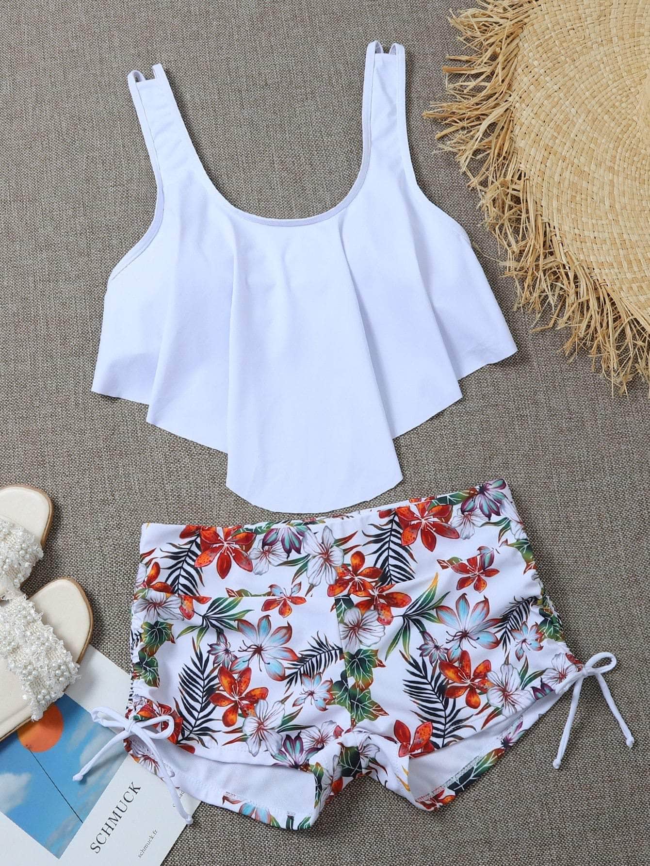 Multicolor - Blanco / S Vestido de baño bikini bajo hanky floral tropical