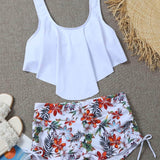 Multicolor - Blanco / S Vestido de baño bikini bajo hanky floral tropical